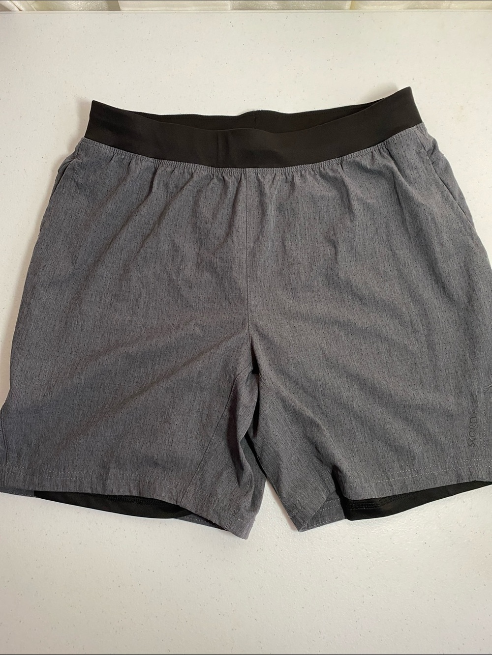 Men's Gray Athletic Shorts with Black Waistband - Lightweight Performance